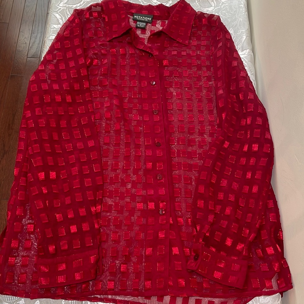 Notations Sheer Button Down Blouse - image 1